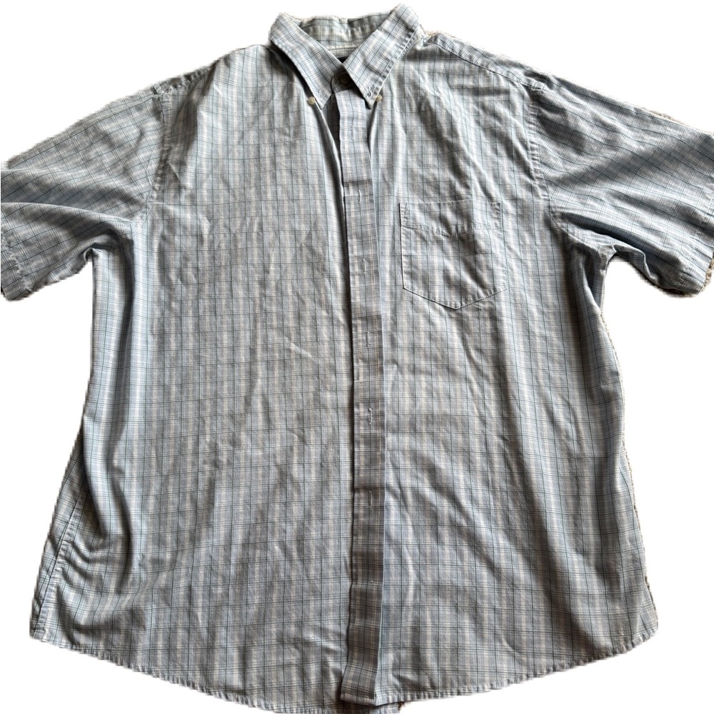 Dockers Light Blue Checkered Casual short sleeve button down dress Shirt XL